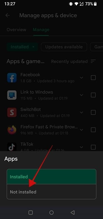 Passer à "Pas installé" option dans l'application Google Play Store. 